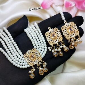 Fancy Beautiful Nauratan Pearls Choker Set With Tikka And Earings