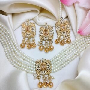 Fancy Beautiful Nauratan Pearls Choker Set With Tikka And Earings